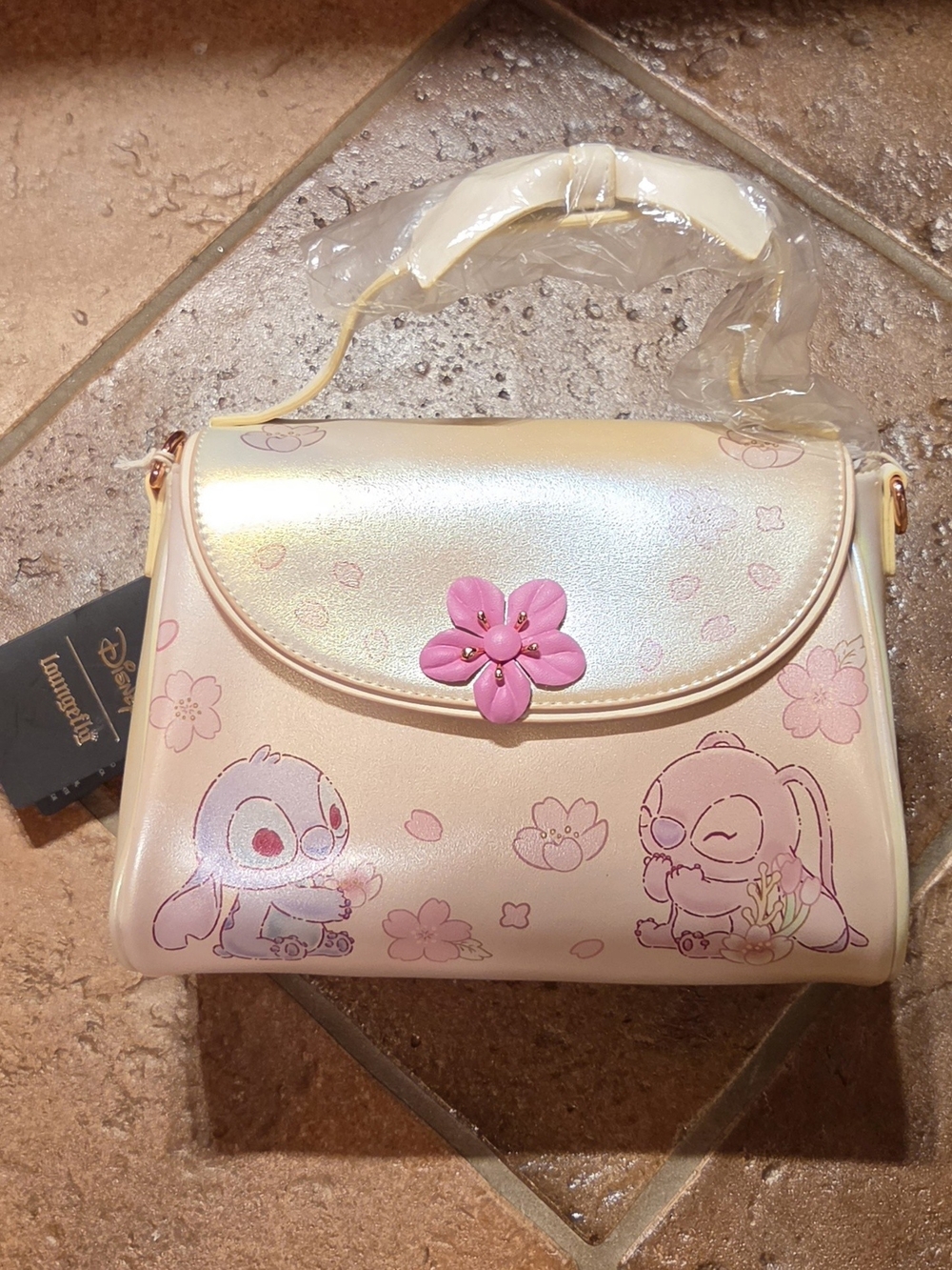 Loungefly Disney Stitch & Angel Cherry Blossom Crossbody Bag